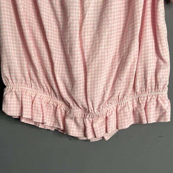 Lottie Moss Pink and White Gingham Print Off Shoulder Top White Bow Size Medium - Picture 4 of 10